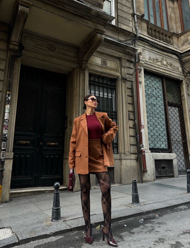 Desert Chic-Suede Set Σακάκι με Φούστα