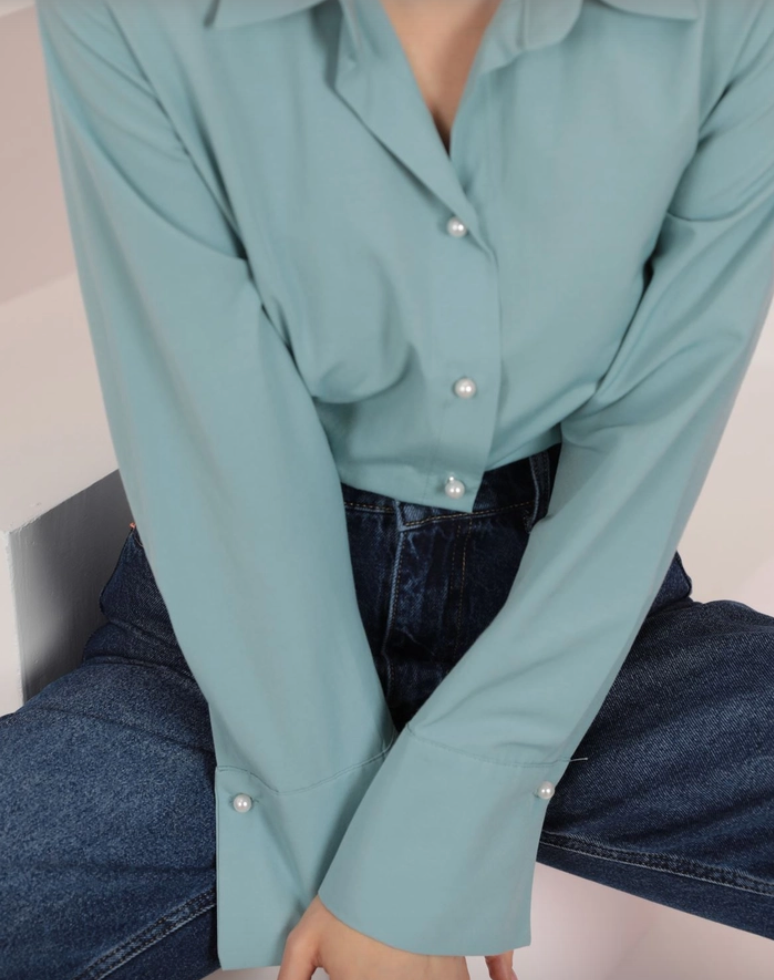 Vera Cox Shirt with Pearl Buttons - Mint