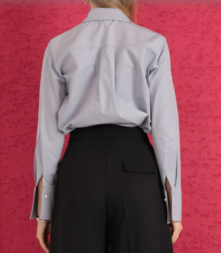 Vera Cox Shirt with Pearl Buttons - Gray