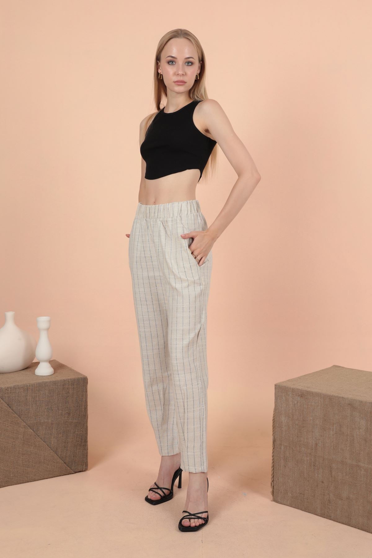 Παντελόνι με ρίγα- Λινό /Βαμβακερό