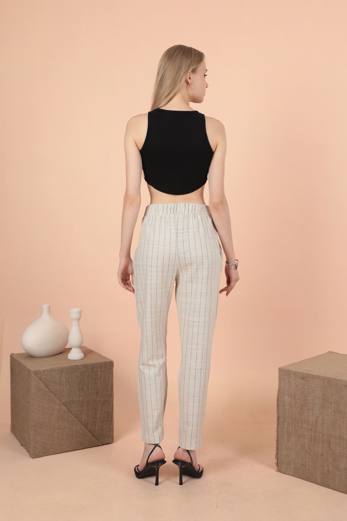 Παντελόνι με ρίγα- Λινό /Βαμβακερό