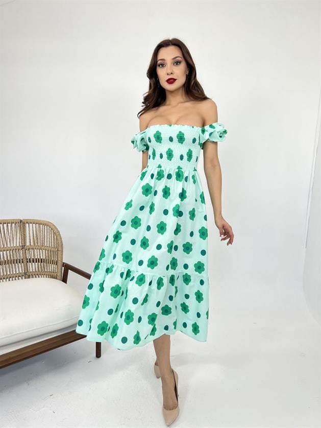 Dress - White&amp;Green - Vera Cox