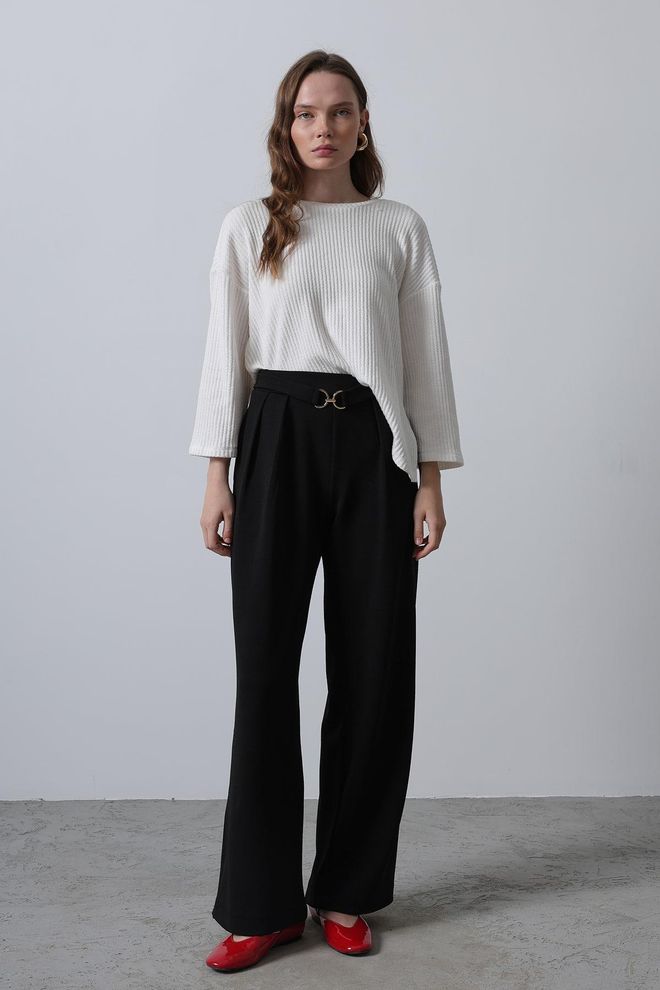 Belted pants -Black