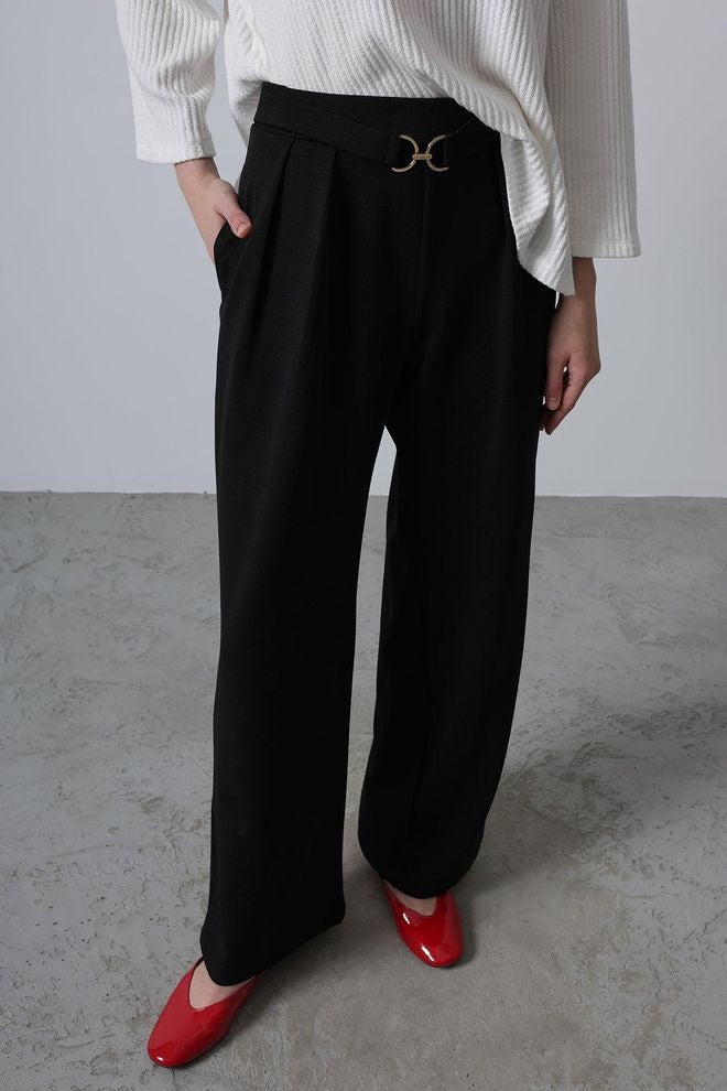 Belted pants -Black