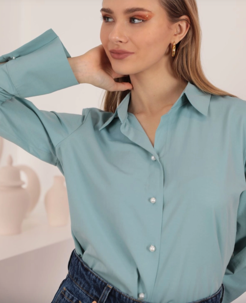 Vera Cox Shirt with Pearl Buttons - Mint
