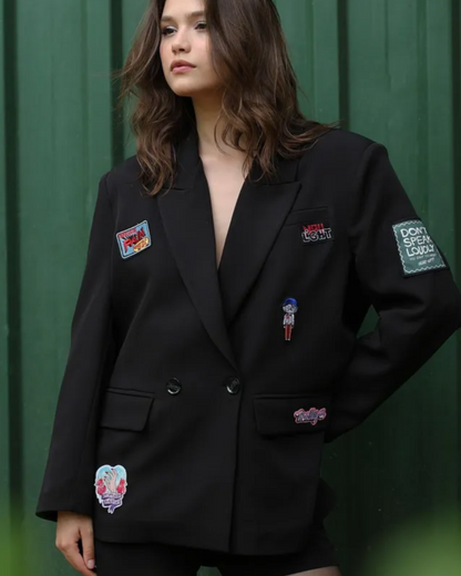 Black Oversized Blazer with Patches – Vera Cox