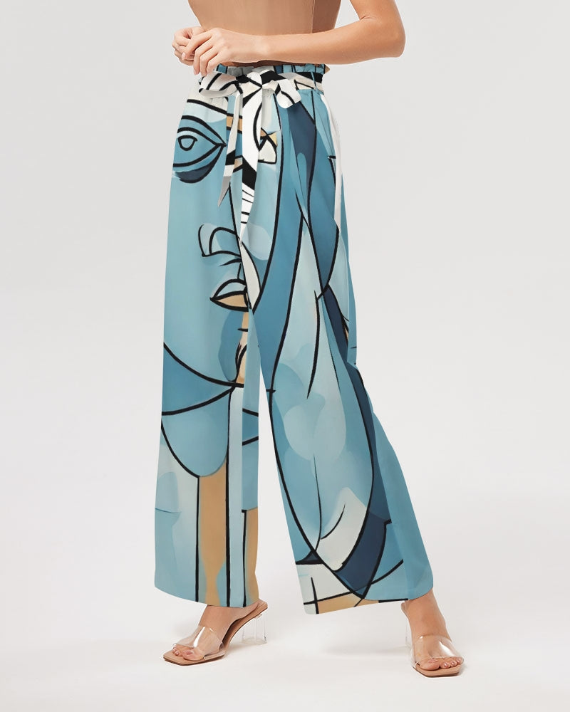 Face Lines - Γυναικείο φαρδύ παντελόνι με ψηλό ύψος Vera Cox 